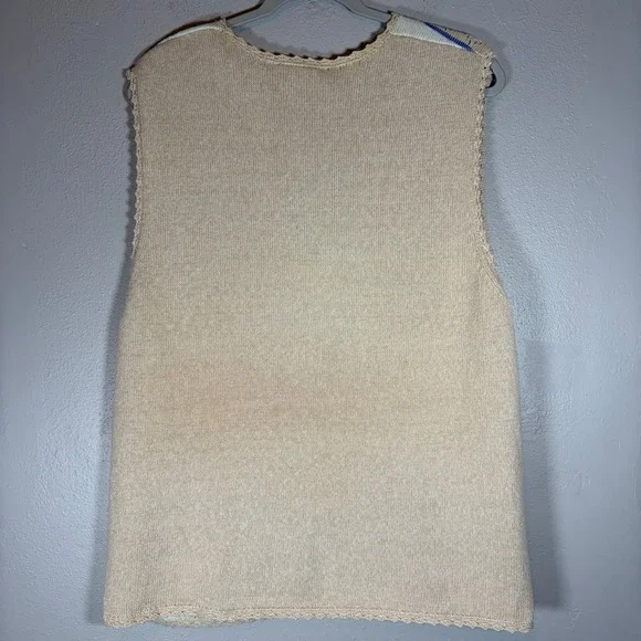 Vintage Floral Crochet Knit Button Front Vest Tan Blue MK30V92 Large grandmacore - Picture 2 of 6